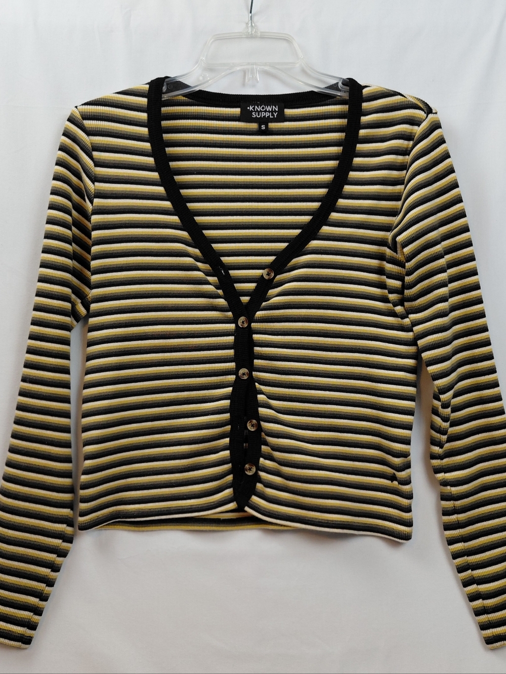 Known Supply Baby Doll Cardigan Striped Women's Size Small Yellow Green